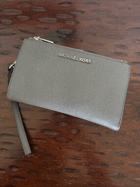 Michael Kors Gray Saffiano Leather Wristlet with Silver Logo